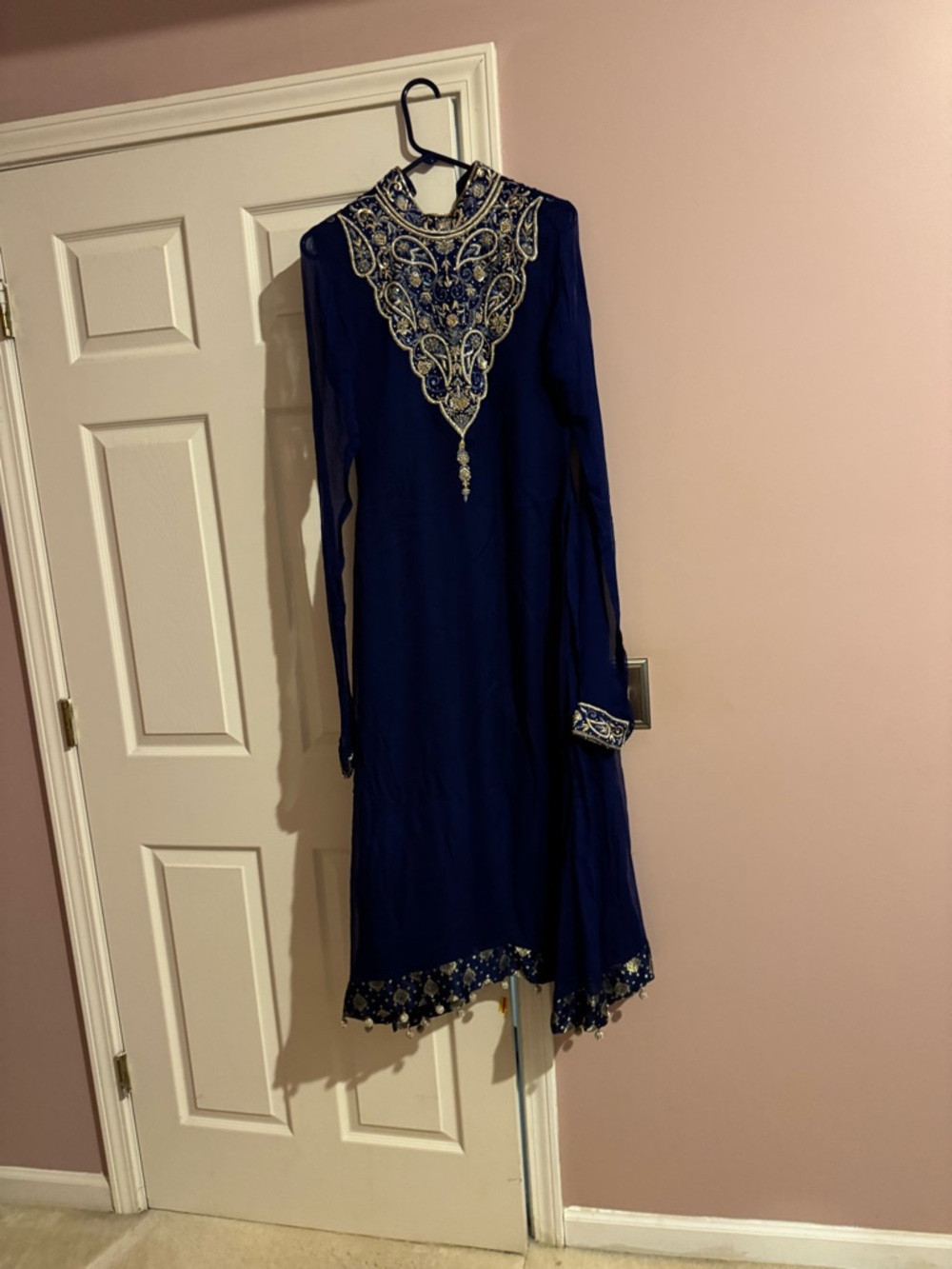 Embroidered Navy Blue Women's Dress